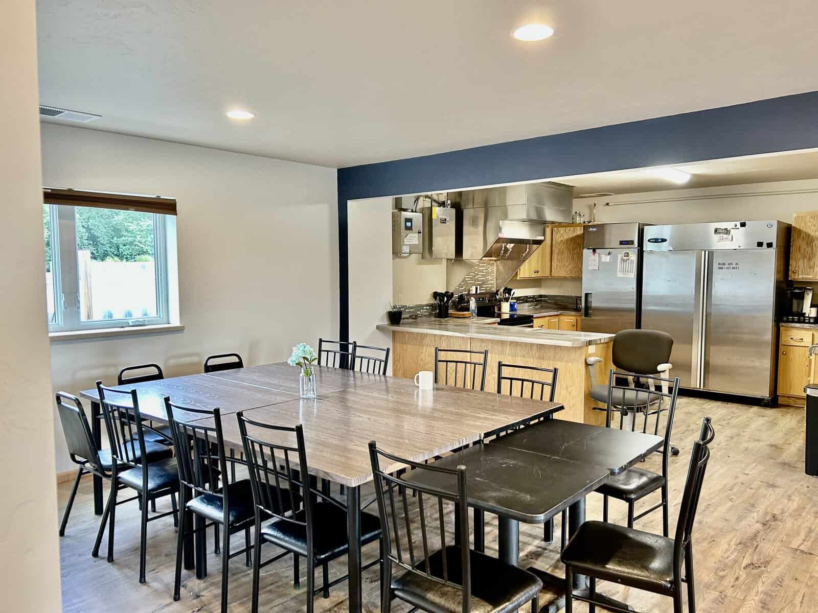 Dining and gathering space in the center