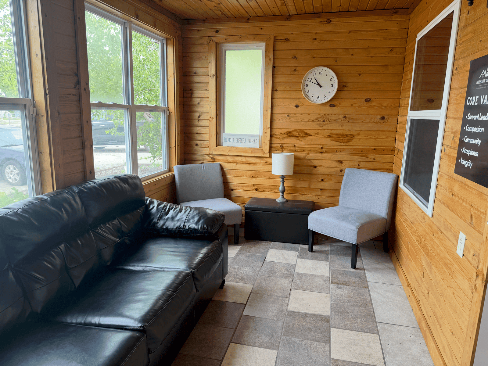 A bright three-season gathering room